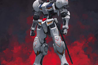 draw mecha robot ,armor ,gundam in anime or realism style