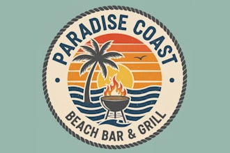 make high quality beach bar grill logo for your brand