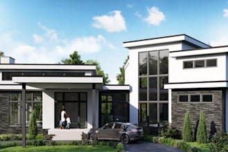 remodel modern house building, white gray facade, realism render villa apartment