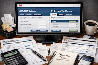prepare and submit canada cra tax return t1 gst hst for freelancers
