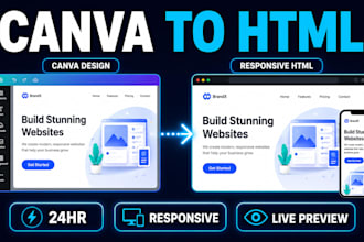 convert canva design to responsive HTML website in 24 hours