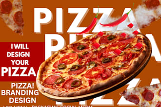 design modern pizza logo,menu,and food branding graphics