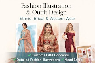 design ethnic and western fashion illustrations and outfit concepts