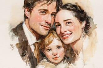 draw a awesome watercolor family portrait art for you