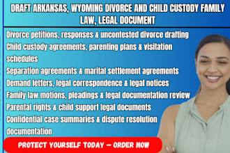 draft arkansas, wyoming divorce and child custody family law, legal document
