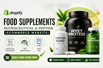 design food supplements shopify store, nutraceutical, peptide shopify store