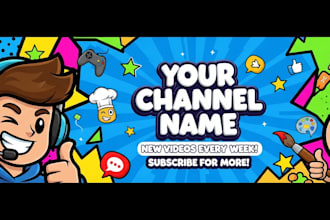 design cartoon banner for youtube channel in any style