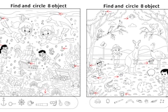 draw hidden object and spot the difference picture for your amazon KDP