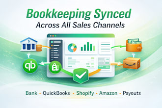do bookkeeping with bank reconciliation, quickbooks, shopify, amazon, payouts