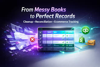 do bookkeeping, quickbooks cleanup reconciliation ecommerce transaction tracking