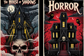 create 70s 80s retro horror movie poster art, gothic halloween dark art deco