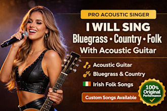 sing bluegrass country folk song, acoustic irish song, acoustic guitar