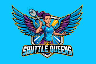make wonderful style badminton champion girls mascot logo design