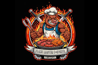 design awesome unique barbecue e sport mascot logo