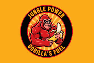 create wonderful red gorilla and yellow banana mascot logo design with 1 day del