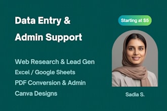 be your virtual assistant for data entry, web research and admin tasks