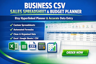 design business csv sales spreadsheet budget planner etsy hyperlinked data entry