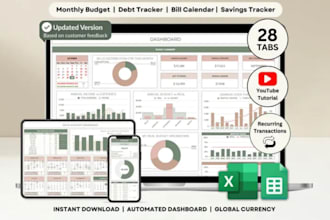 design budget spreadsheet planner, finance tracker  for etsy digital products