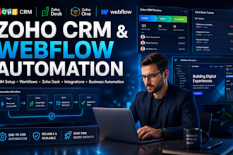 automate zoho CRM zoho desk, zoho one with webflow integration and workflows
