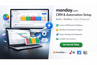 setup n8n, email CRM with boards, monday workflow automation, project management