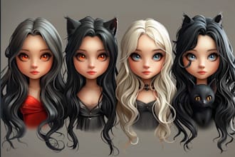 do cute chibi character, cartoon , sticker and emoticons