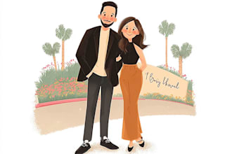 couple or family portrait to cartoon vector illustration for valentine