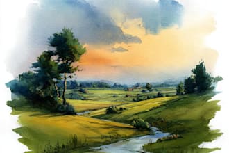 draw a watercolor landscape illustration