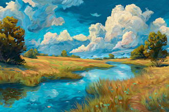 paint landscape in oil painting on canvas
