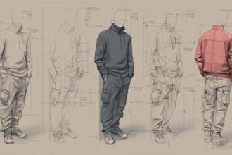 design fashion apparel, clothing tech pack, technical sketch