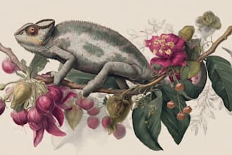 draw an animal and botanical illustration