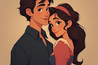 paint a romantic couple portrait in watercolor style