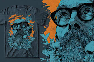 draw linocut illustration for shirt design