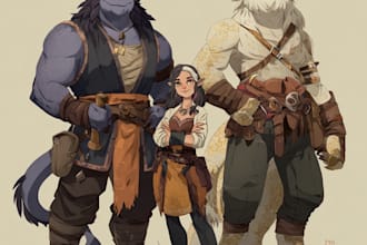 create dnd party art, fantasy character for dnd party