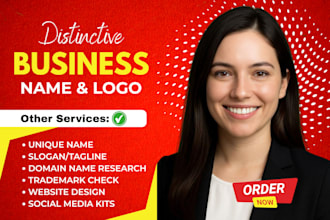 craft catchy business name, slogan, company name, logo design, website