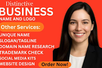 craft catchy business name, slogan, company name, logo design, website