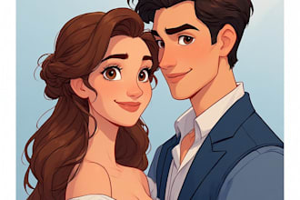 paint a romantic couple portrait in watercolor style