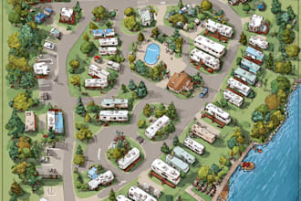 draw rv park map and campground map in vector illustrator
