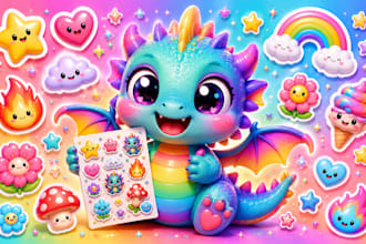 create cute cartoon doodle stickers for print