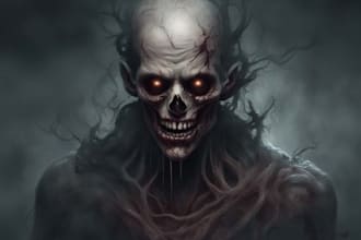draw creepy and detailed horror character illustration