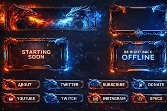 design animated youtube twitch overlay, stream overlay, logo and stream package
