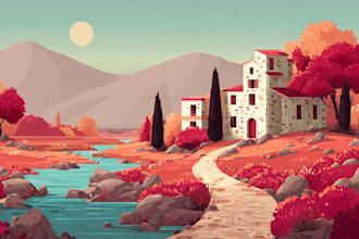 illustrate fantastic flat vector landscape illustration