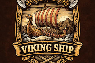 design high quality viking ship vintage logo with t shirt design