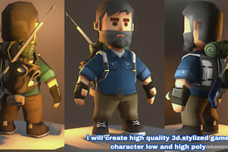 create high quality 3d stylized game character low and high poly