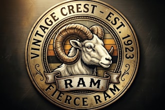 do a unique vintage ram logo with t shirt design