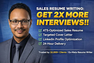 write an ats optimized sales resume, cover letter, linkedin profile in 24 hours