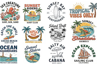 design surfing, skating, beach, ocean and vacation logo