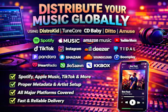 distribute music using distrokid,tunecore,cd baby,ditto, amuse spotify itunes