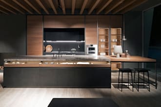do high end kitchen interior design cabinet layout and 3d rendering