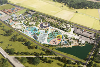 render 3d community parks,recreation arena, greenery landscape,urban playground