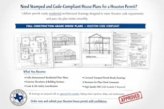 deliver stamped and code compliant house plans for houston permits